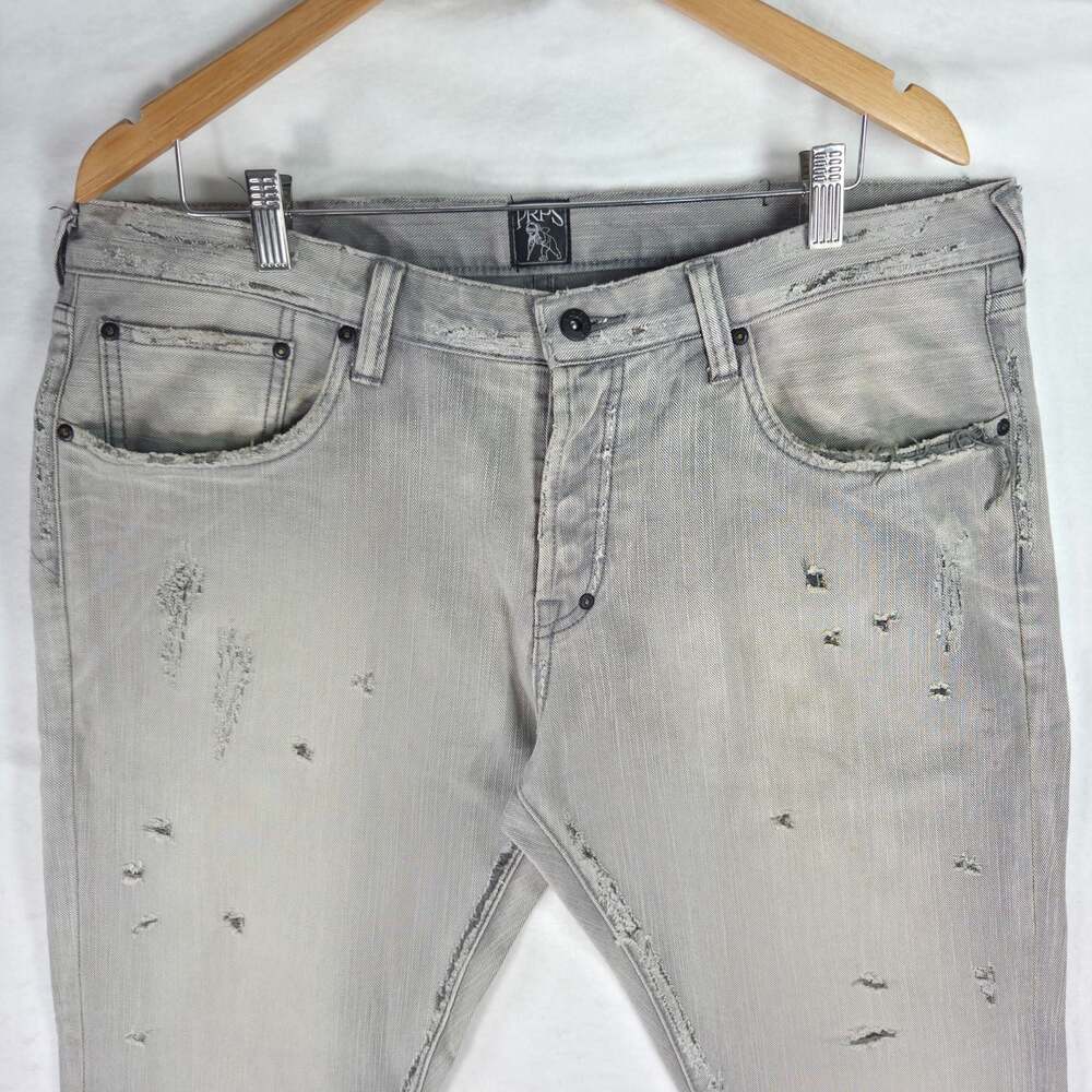 PRPS Le Sabre Jeans Mens 36 Light Grey Distressed Destroyed Slim Tapered Denim - Picture 2 of 14